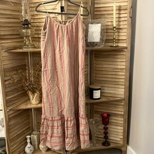 100% Cotton Maxi Dress Pink Tan Ruffled Maxi Dress